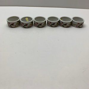Vintage Shafford Japan Napkin Rings set 6 porcelain birds butterflies